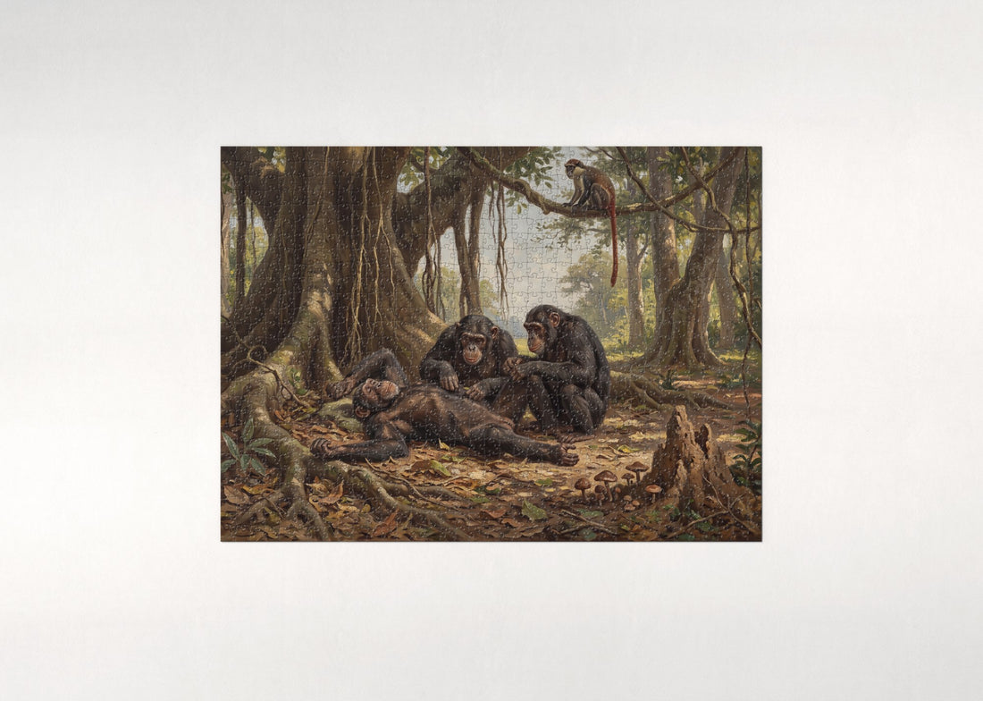 Chimpanzees Grooming in the Shade jigsaw puzzle - gift box