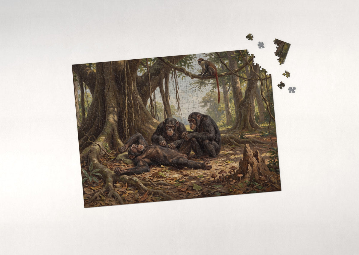 Chimpanzees Grooming in the Shade jigsaw puzzle - puzzle with loose pieces