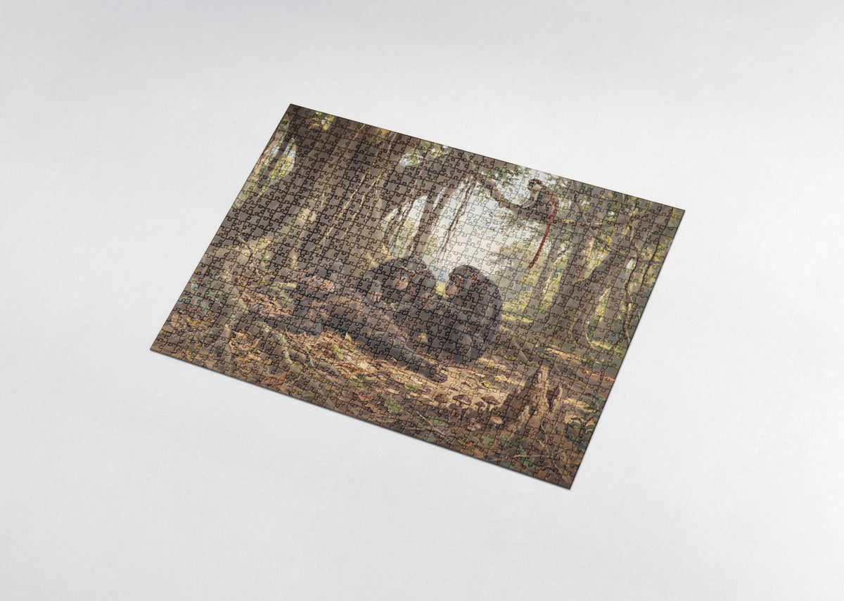 Chimpanzees Grooming in the Shade jigsaw puzzle - assembled puzzle