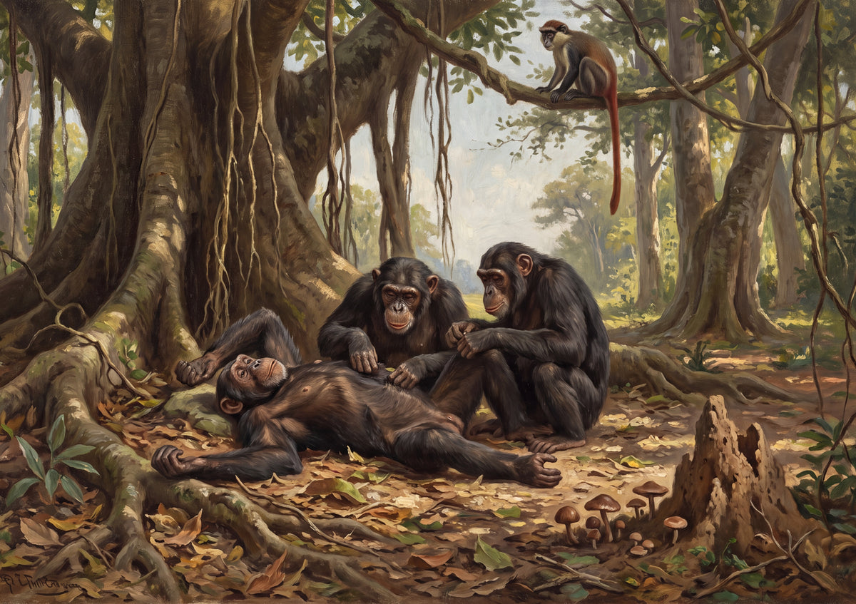 Chimpanzees Grooming in the Shade jigsaw puzzle