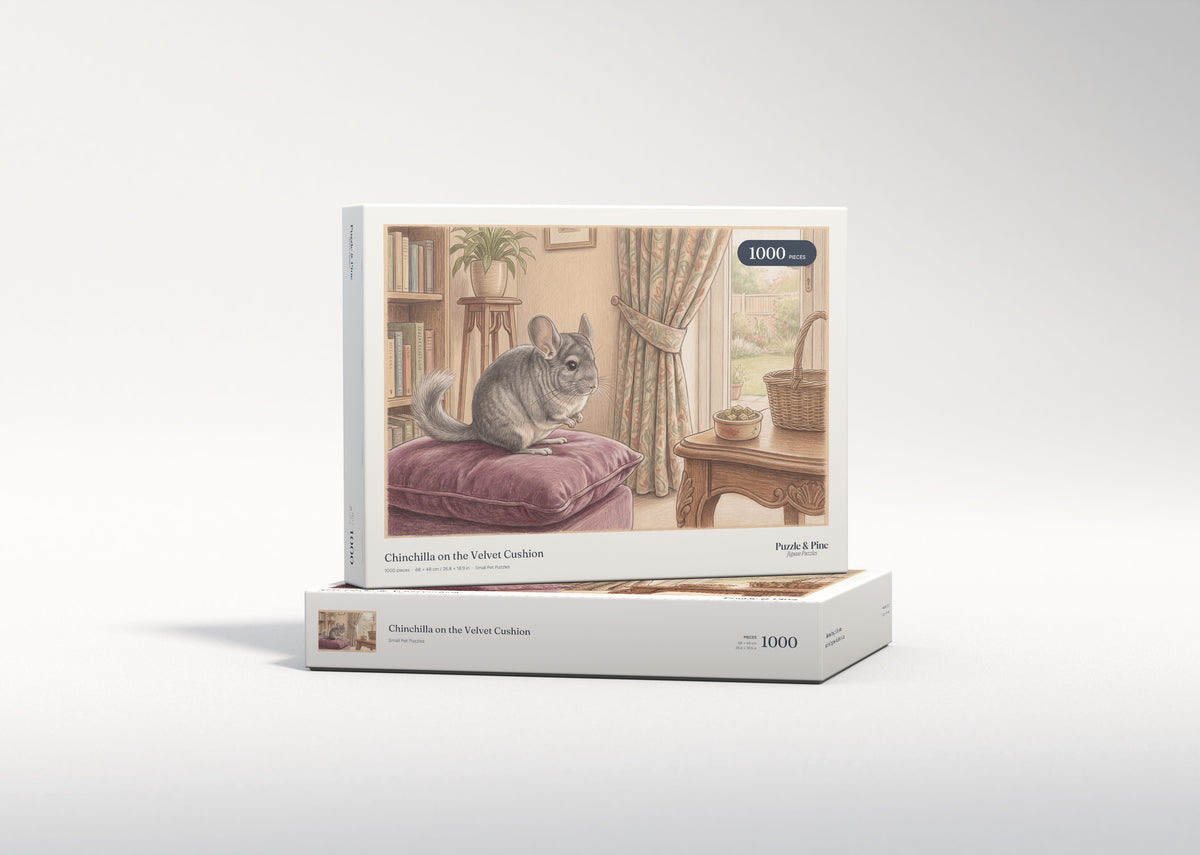 Chinchilla on the Velvet Cushion jigsaw puzzle - gift box