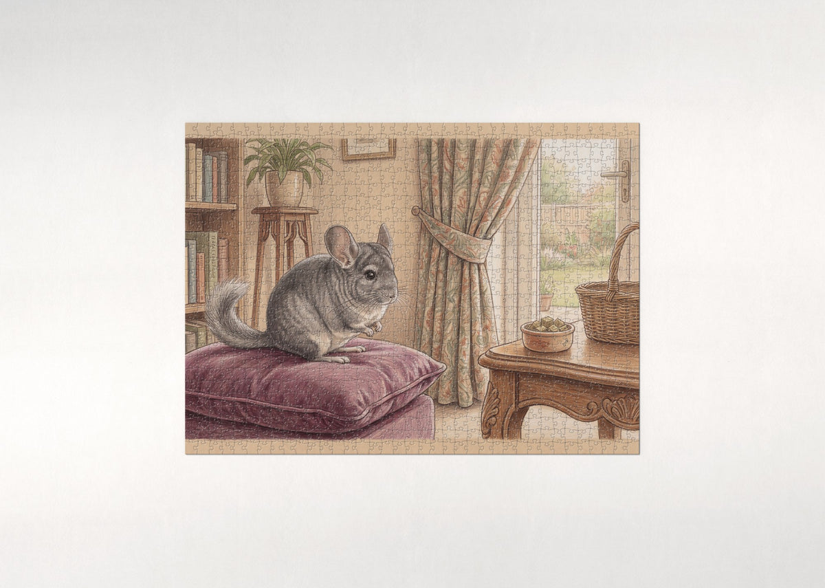 Chinchilla on the Velvet Cushion jigsaw puzzle - flat puzzle