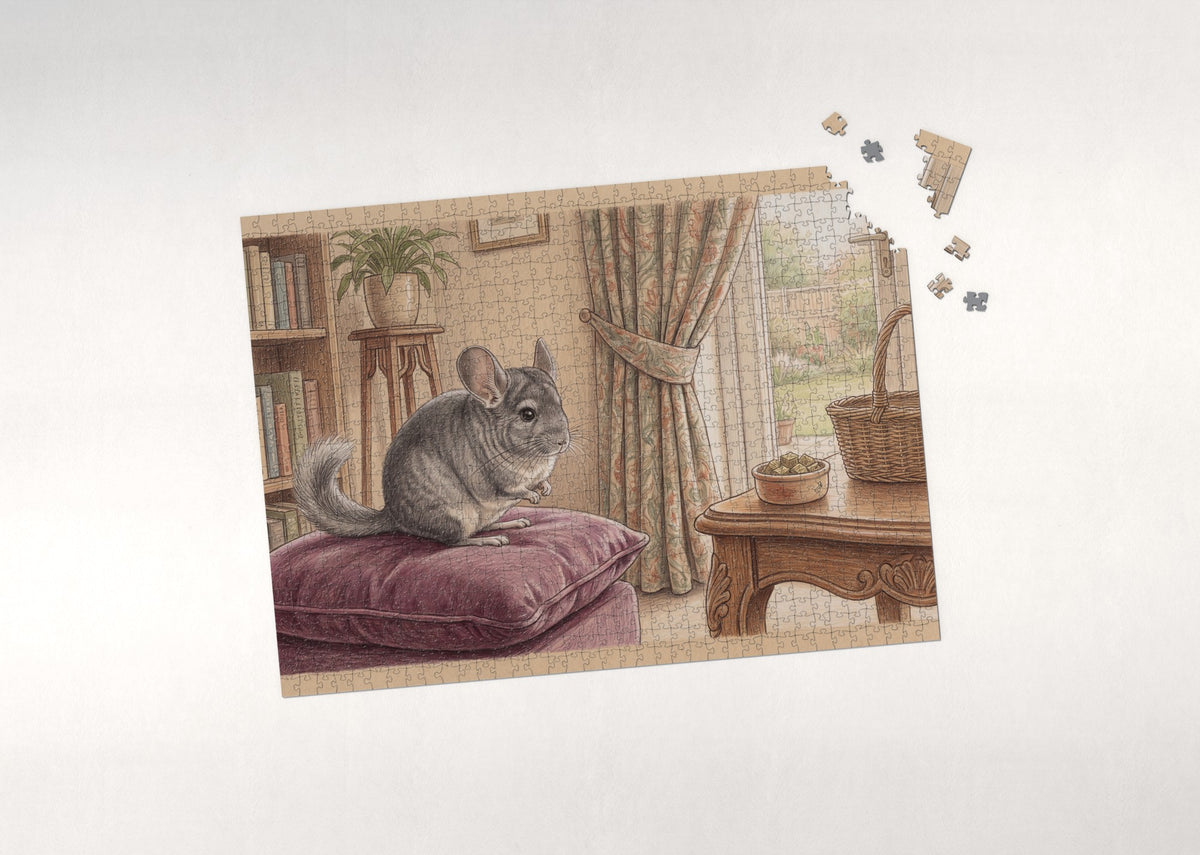 Chinchilla on the Velvet Cushion jigsaw puzzle - puzzle with loose pieces