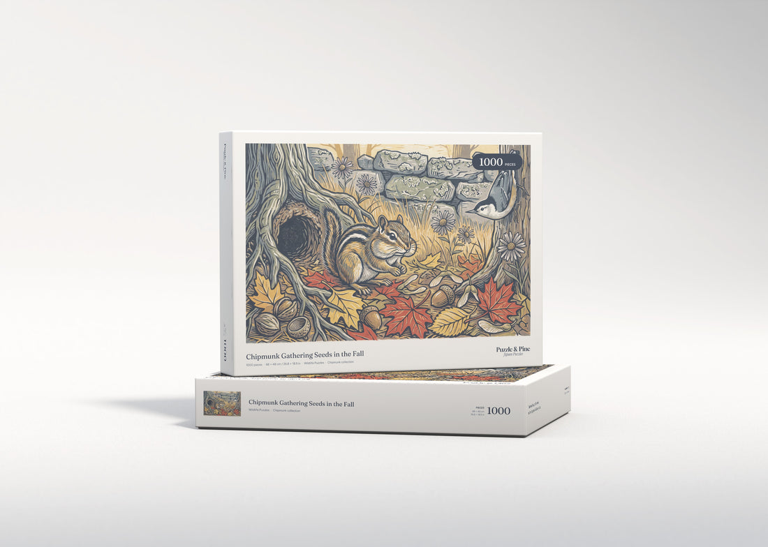 Chipmunk Gathering Seeds in the Fall jigsaw puzzle - gift box