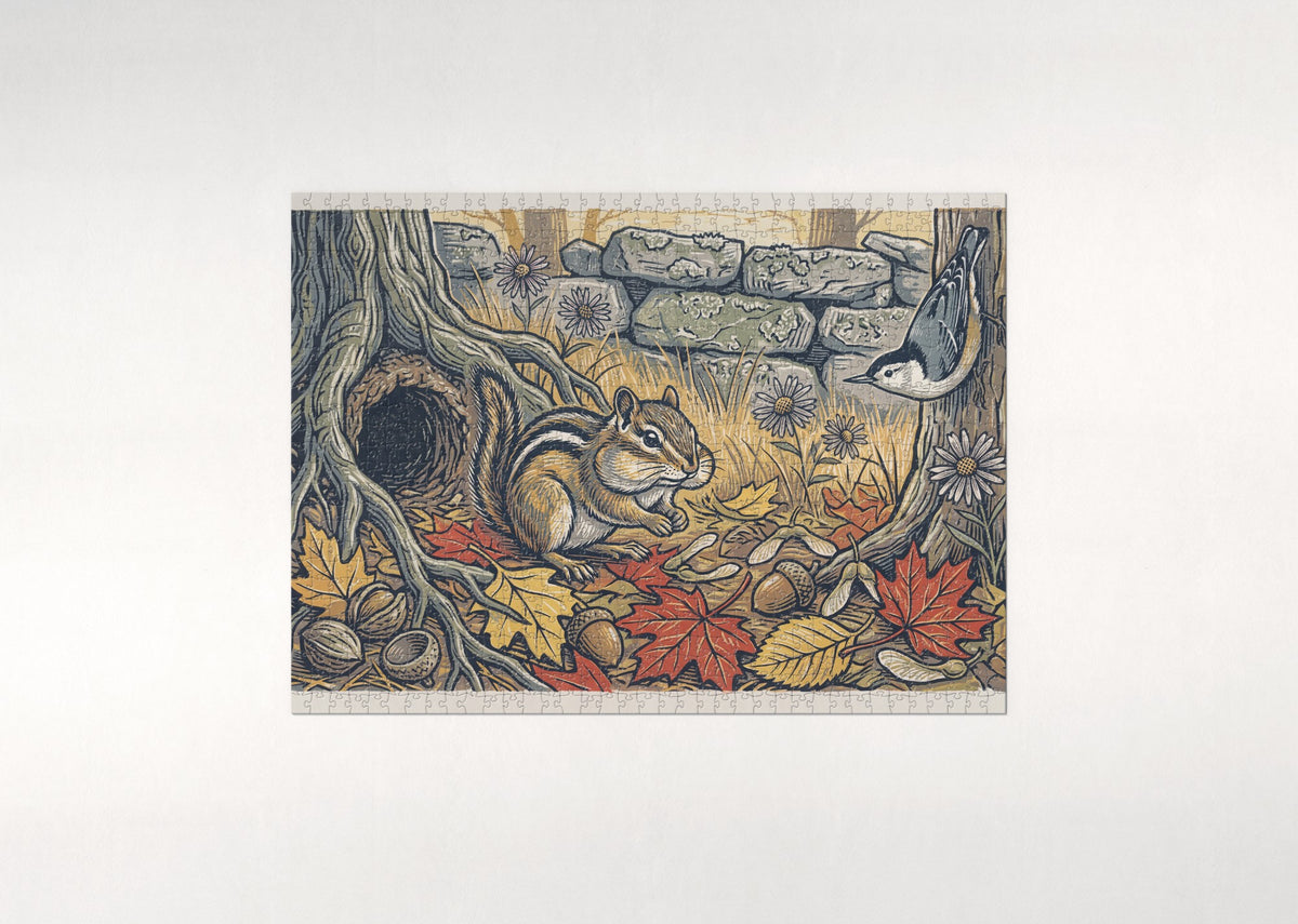 Chipmunk Gathering Seeds in the Fall jigsaw puzzle - flat puzzle