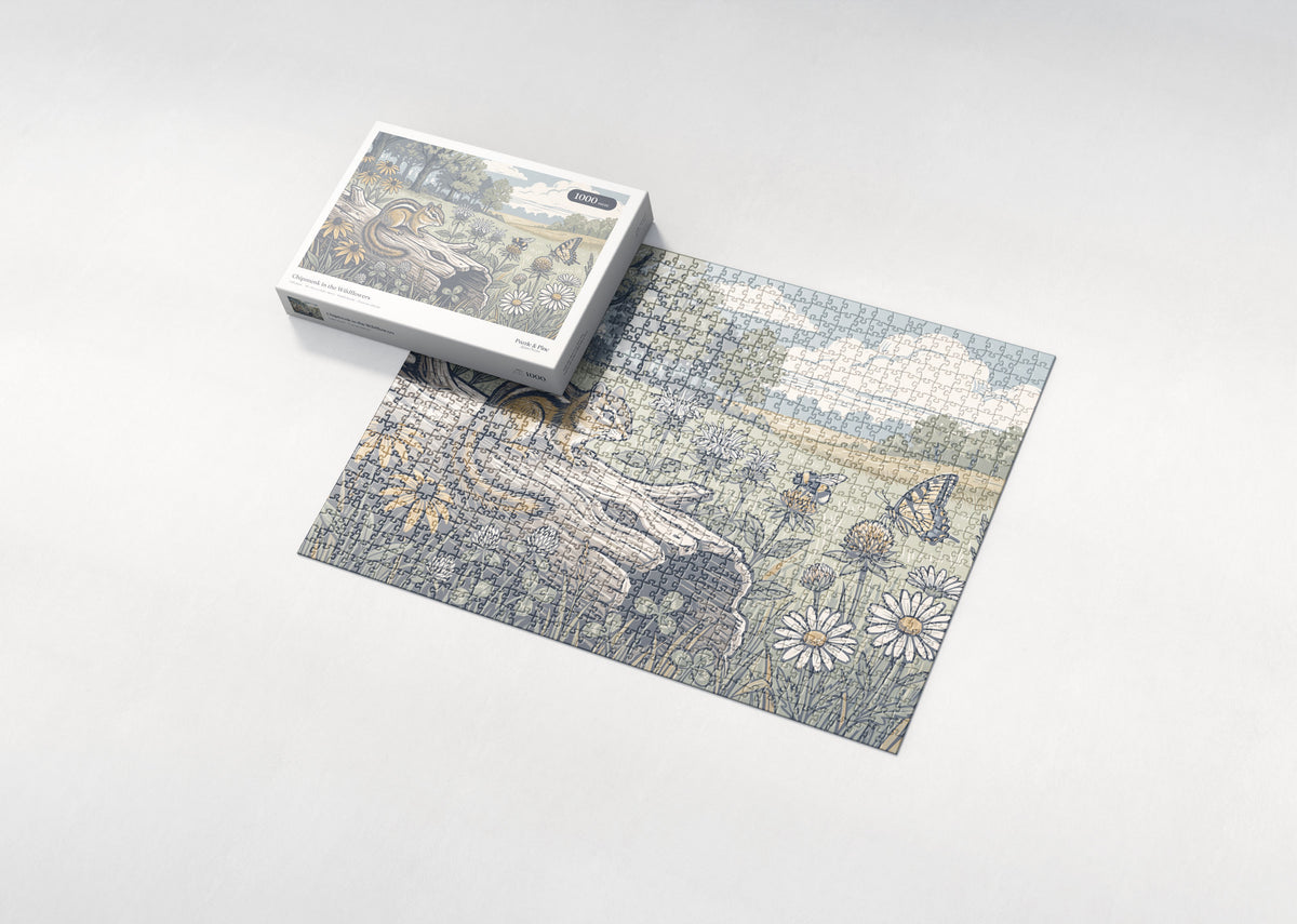 Chipmunk in the Wildflowers jigsaw puzzle - box and puzzle