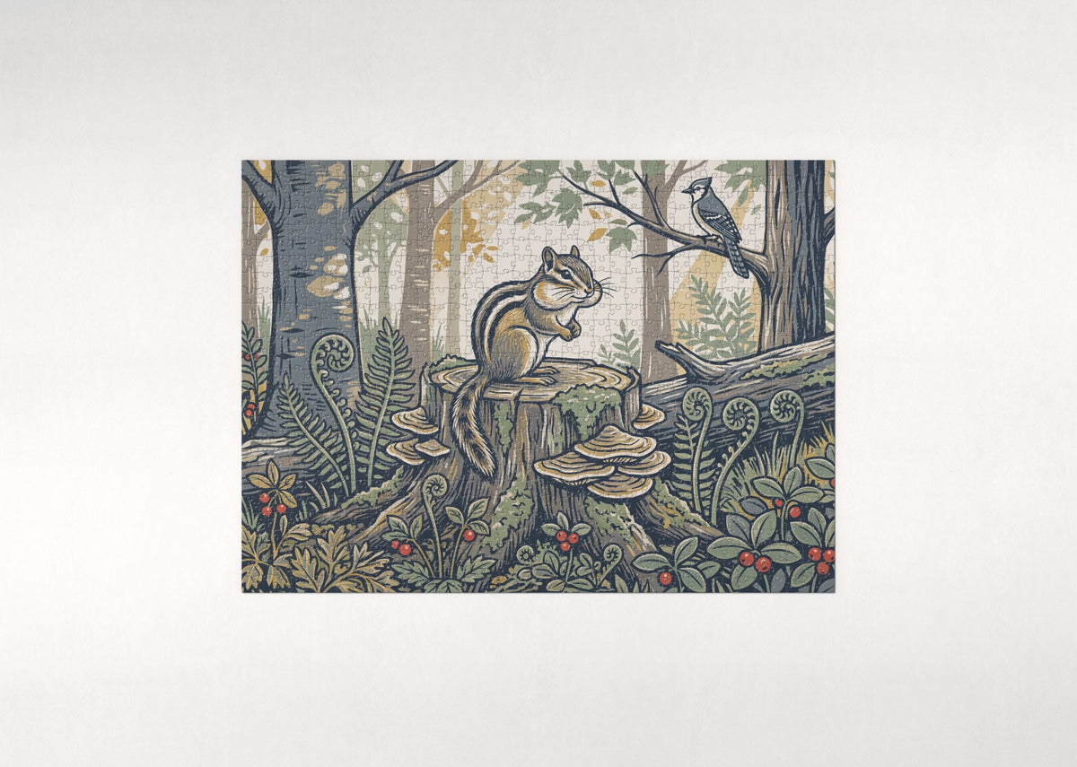 Chipmunk on the Mossy Stump jigsaw puzzle - flat puzzle