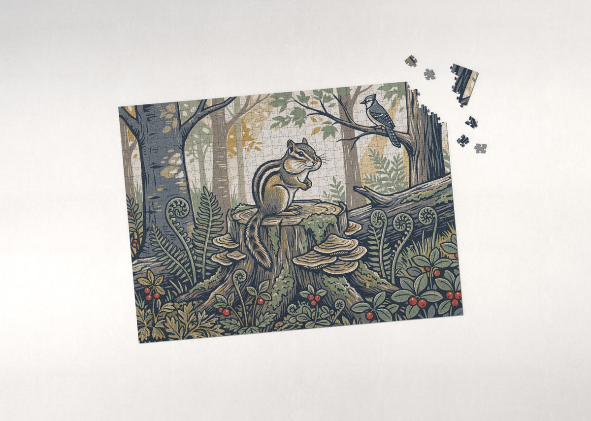 Chipmunk on the Mossy Stump jigsaw puzzle - puzzle with loose pieces