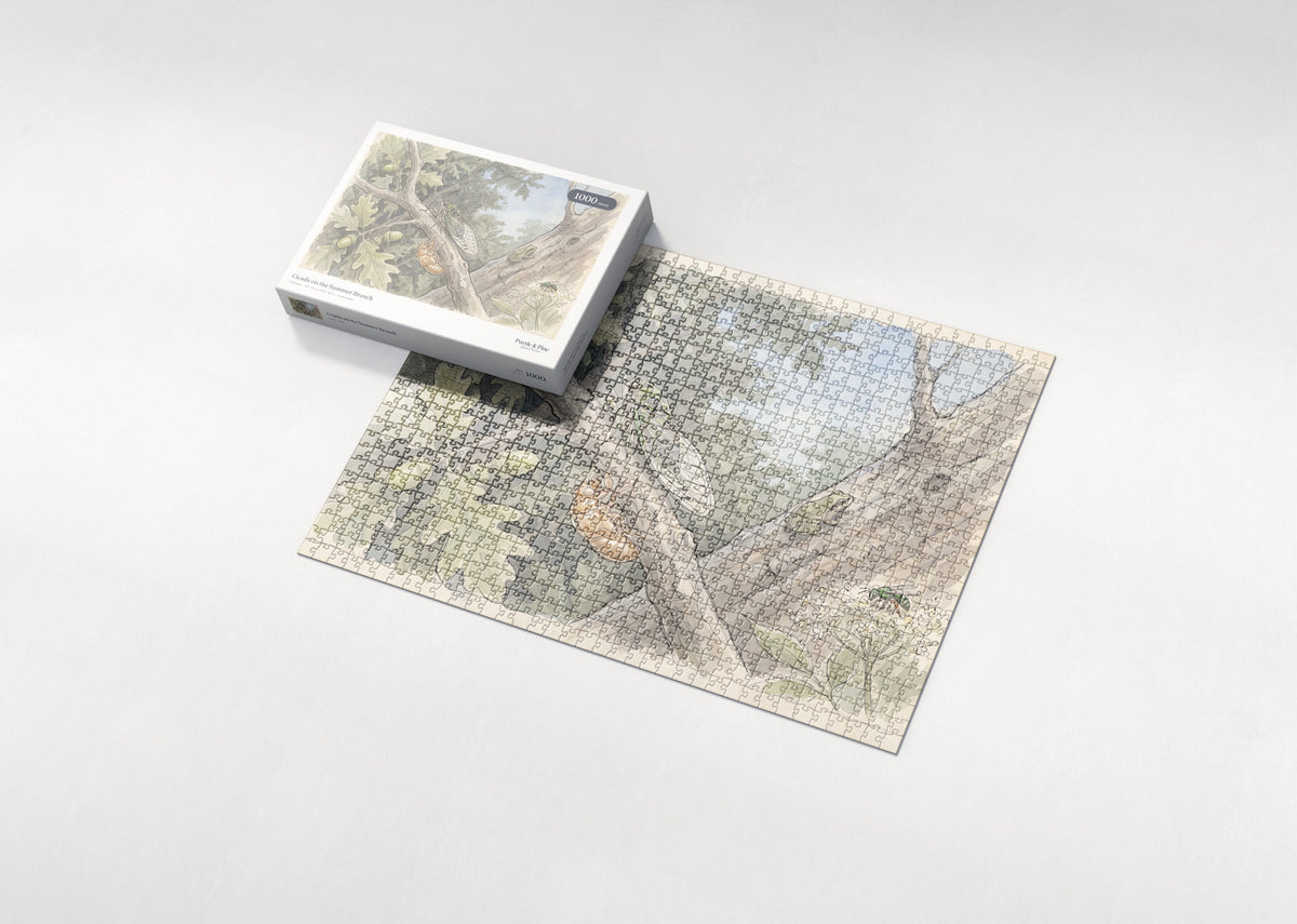 Cicada on the Summer Branch jigsaw puzzle - box and puzzle