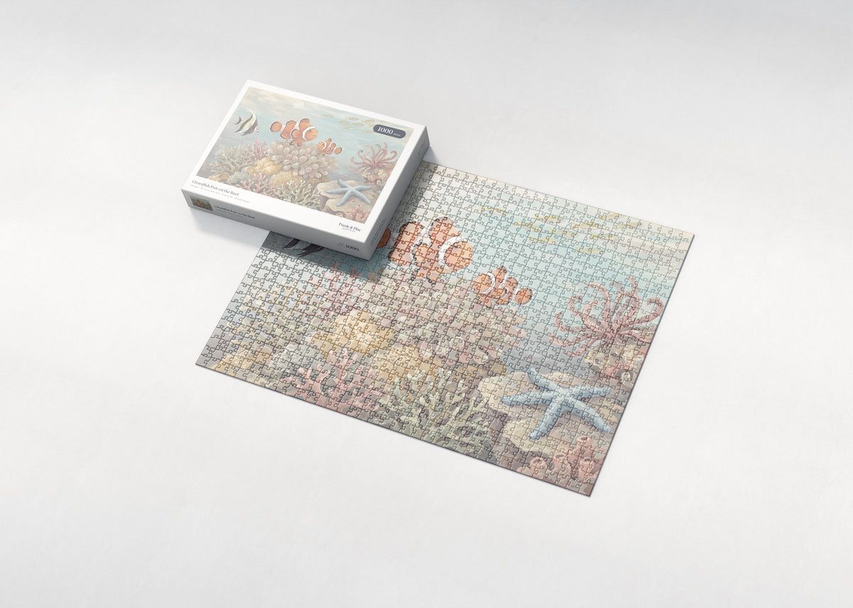 Clownfish Pair on the Reef jigsaw puzzle - box and puzzle