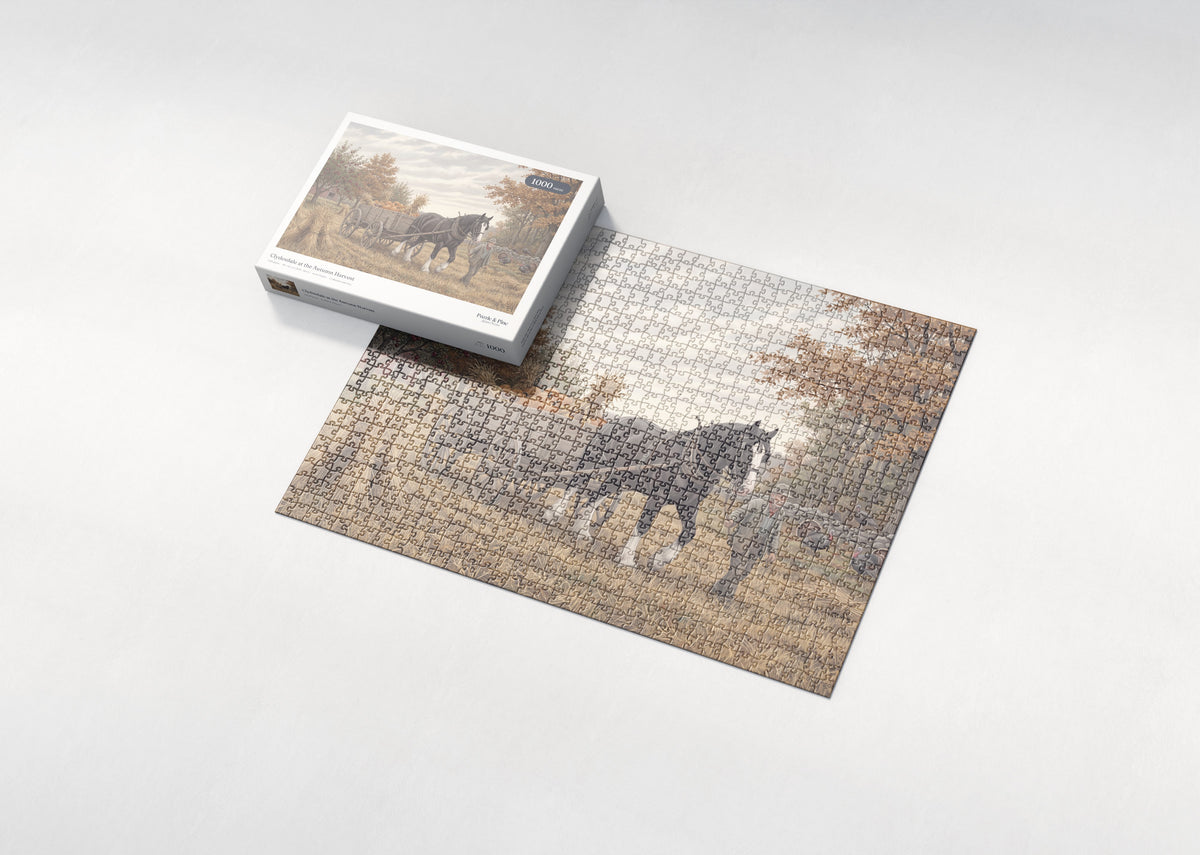 Clydesdale at the Autumn Harvest jigsaw puzzle - box and puzzle