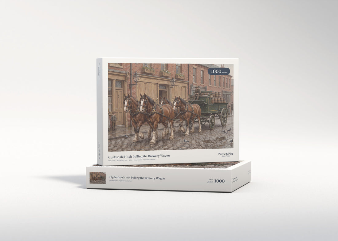 Clydesdale Hitch Pulling the Brewery Wagon jigsaw puzzle - gift box