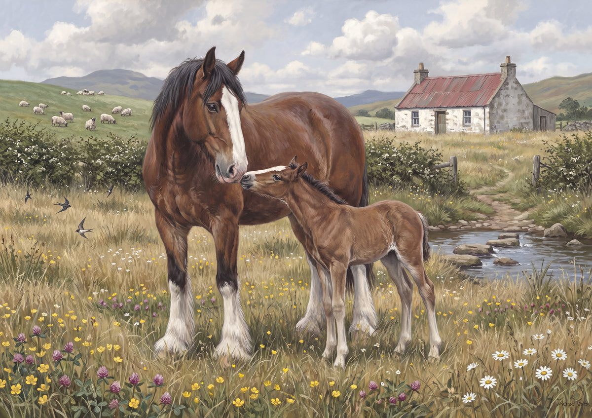 Clydesdale Mare and Foal in the Meadow jigsaw puzzle