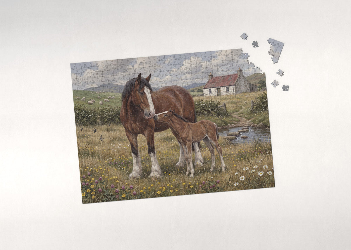 Clydesdale Mare and Foal in the Meadow jigsaw puzzle - puzzle with loose pieces