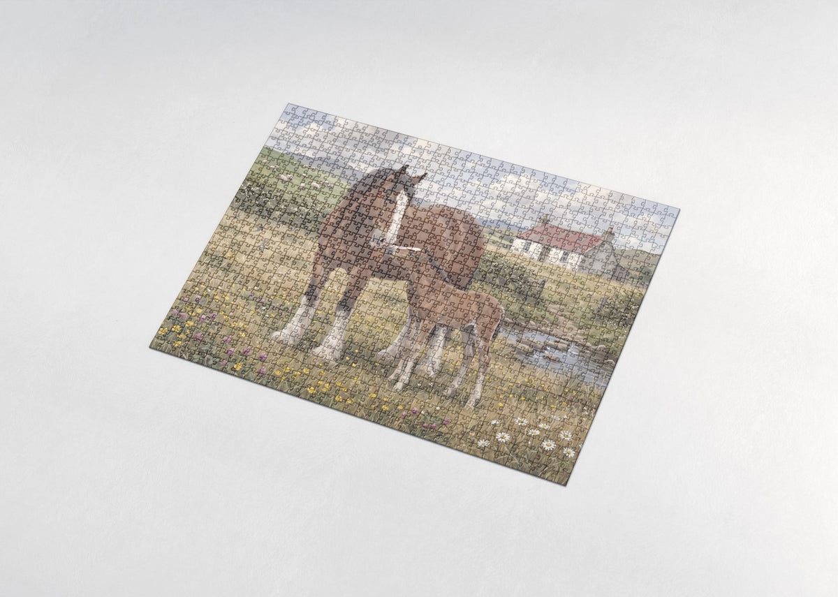 Clydesdale Mare and Foal in the Meadow jigsaw puzzle - assembled puzzle