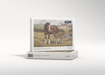 Clydesdale Mare and Foal in the Meadow jigsaw puzzle - gift box
