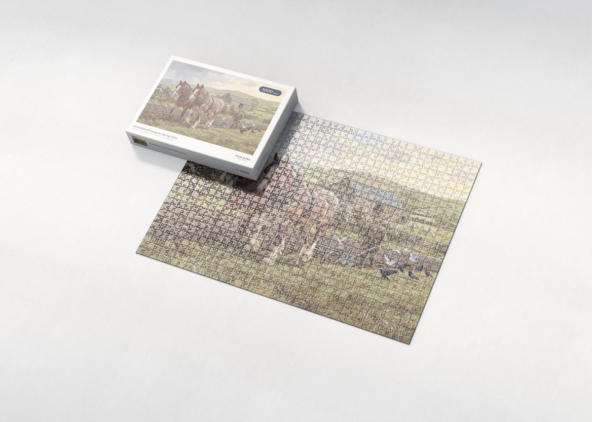 Clydesdale Plowing the Spring Field jigsaw puzzle - box and puzzle