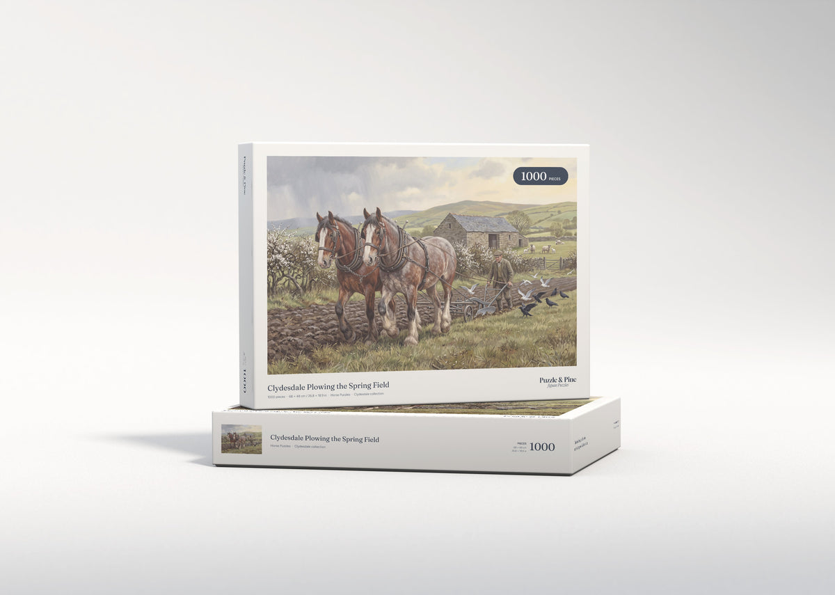 Clydesdale Plowing the Spring Field jigsaw puzzle - gift box