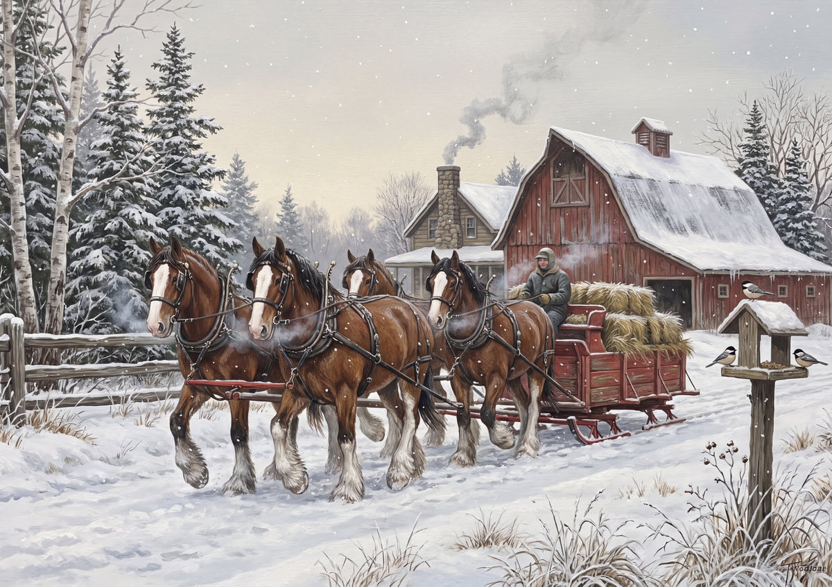 Clydesdale Team in the Winter Snow jigsaw puzzle