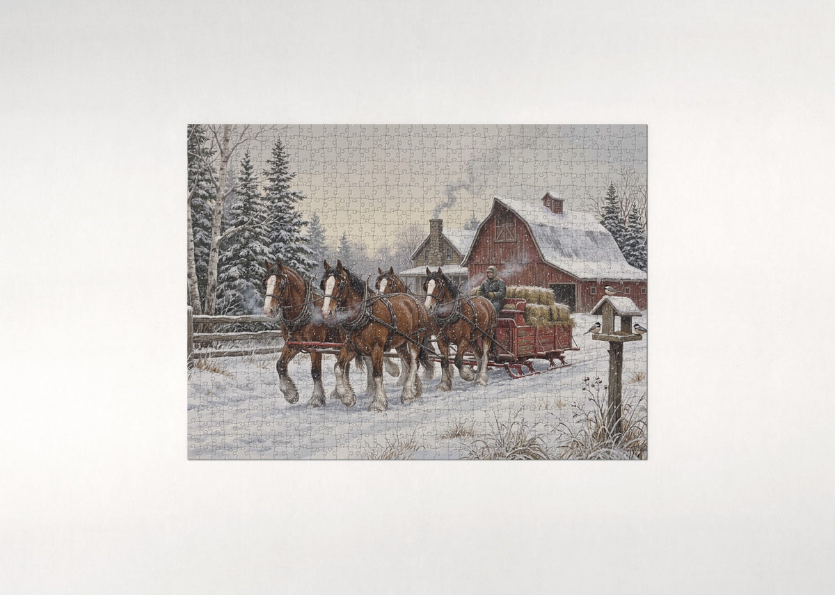 Clydesdale Team in the Winter Snow jigsaw puzzle - flat puzzle