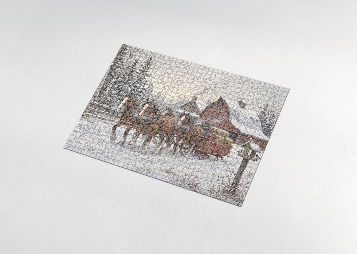 Clydesdale Team in the Winter Snow jigsaw puzzle - assembled puzzle