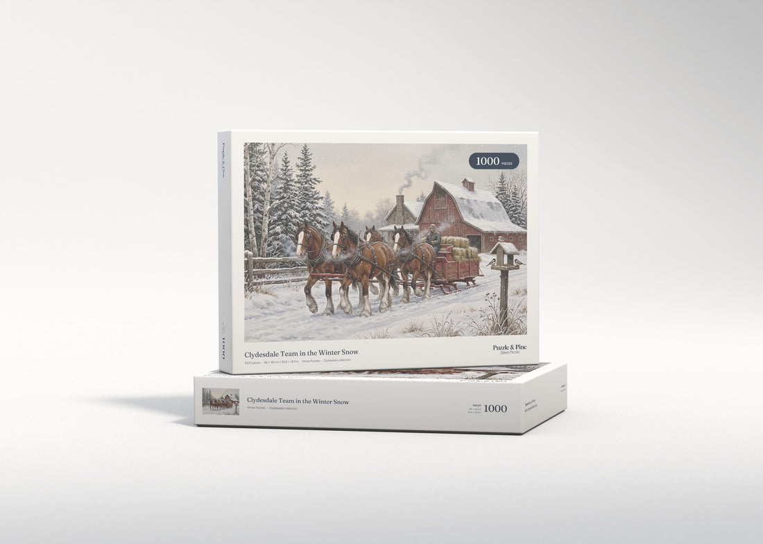 Clydesdale Team in the Winter Snow jigsaw puzzle - gift box