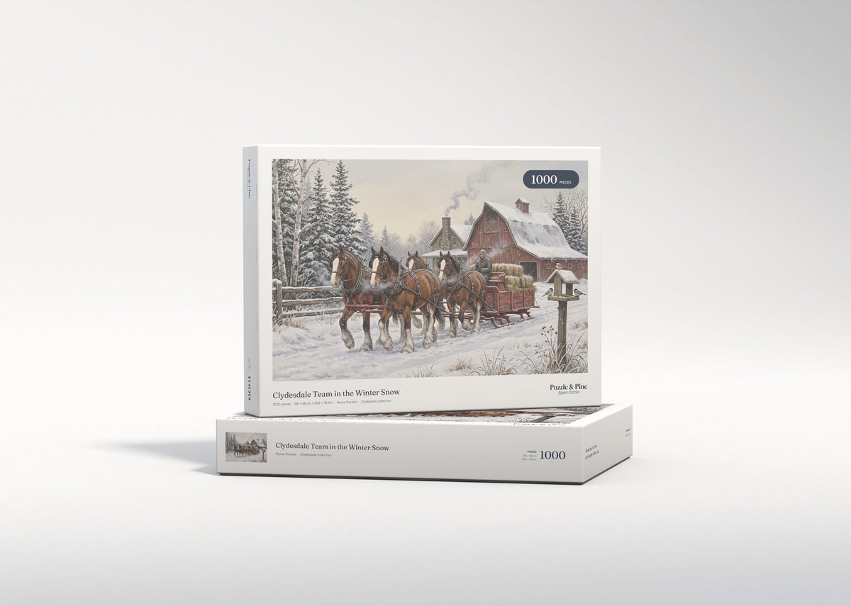 Clydesdale Team in the Winter Snow jigsaw puzzle - gift box