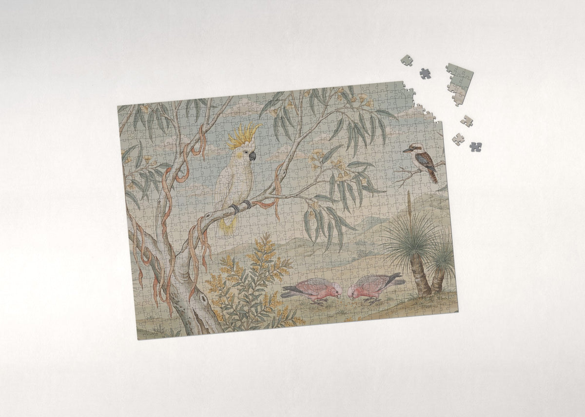 Cockatoo in the Eucalyptus Grove jigsaw puzzle - puzzle with loose pieces