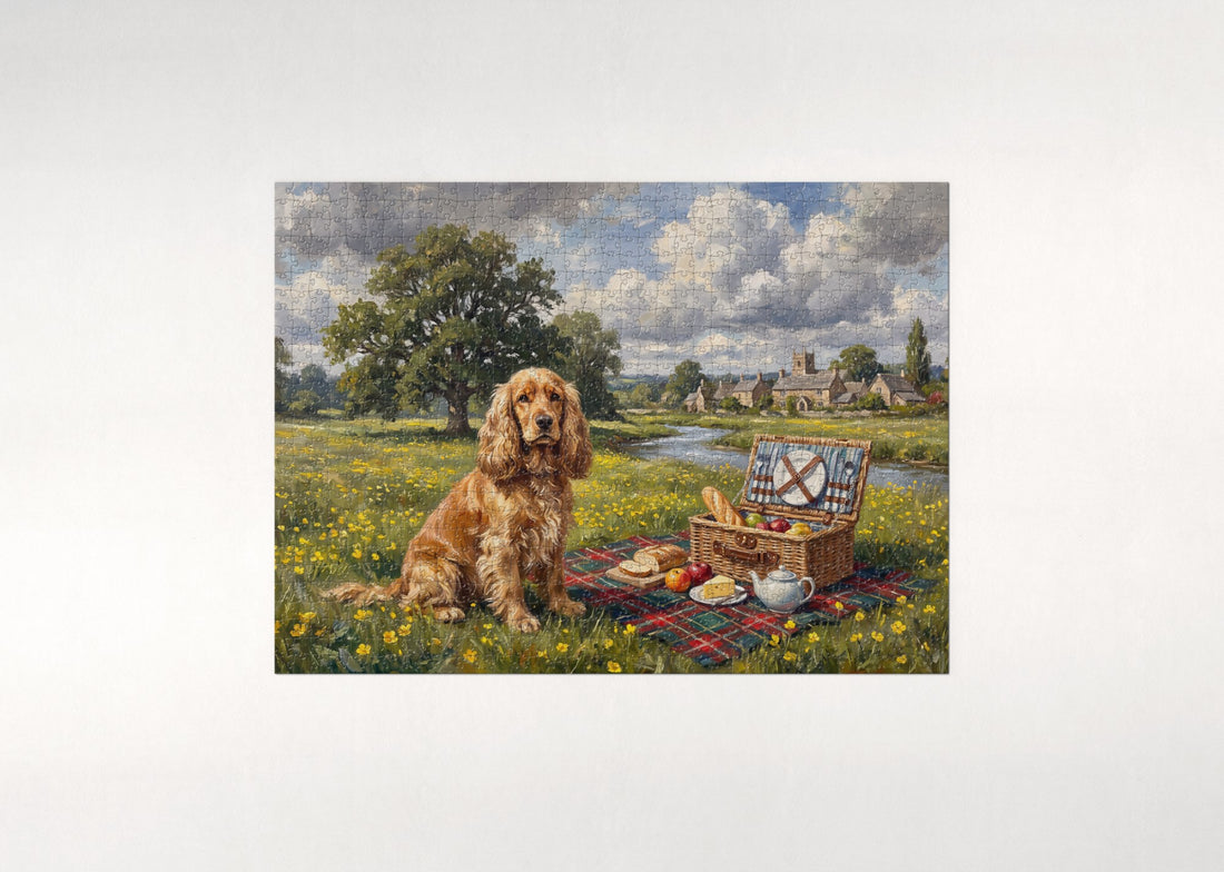Cocker Spaniel and the Picnic Basket jigsaw puzzle - gift box