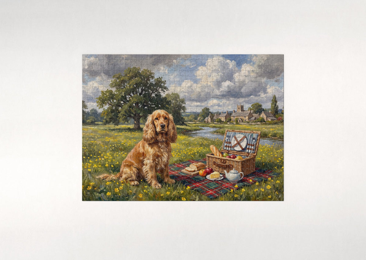 Cocker Spaniel and the Picnic Basket jigsaw puzzle - flat puzzle
