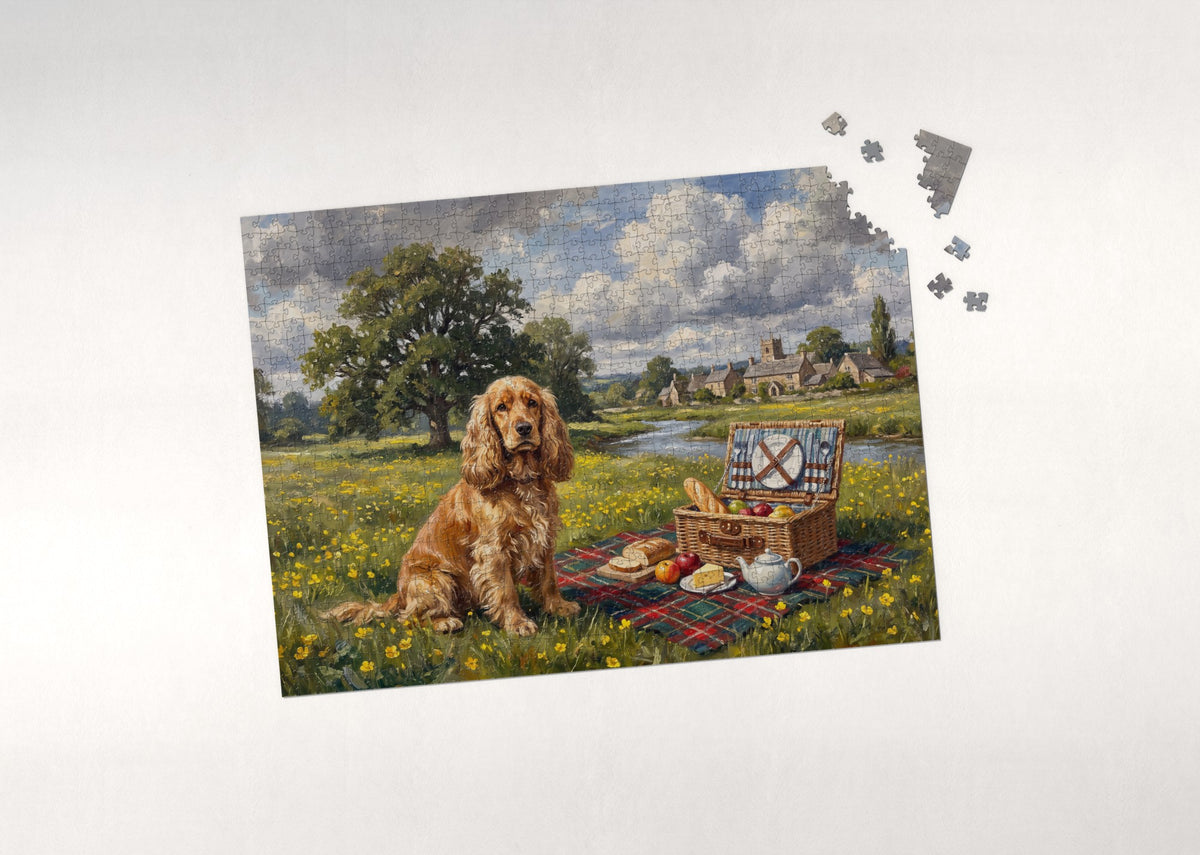 Cocker Spaniel and the Picnic Basket jigsaw puzzle - puzzle with loose pieces