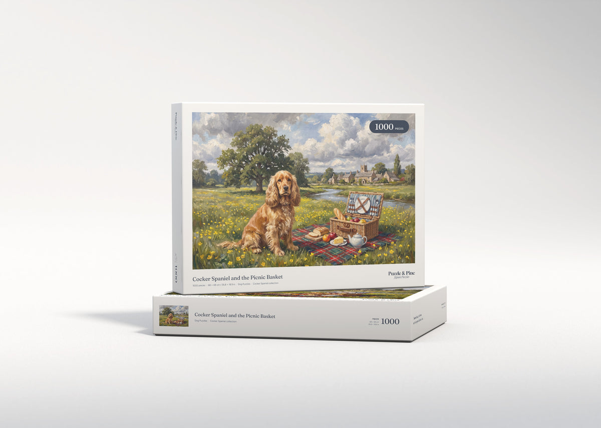 Cocker Spaniel and the Picnic Basket jigsaw puzzle - gift box