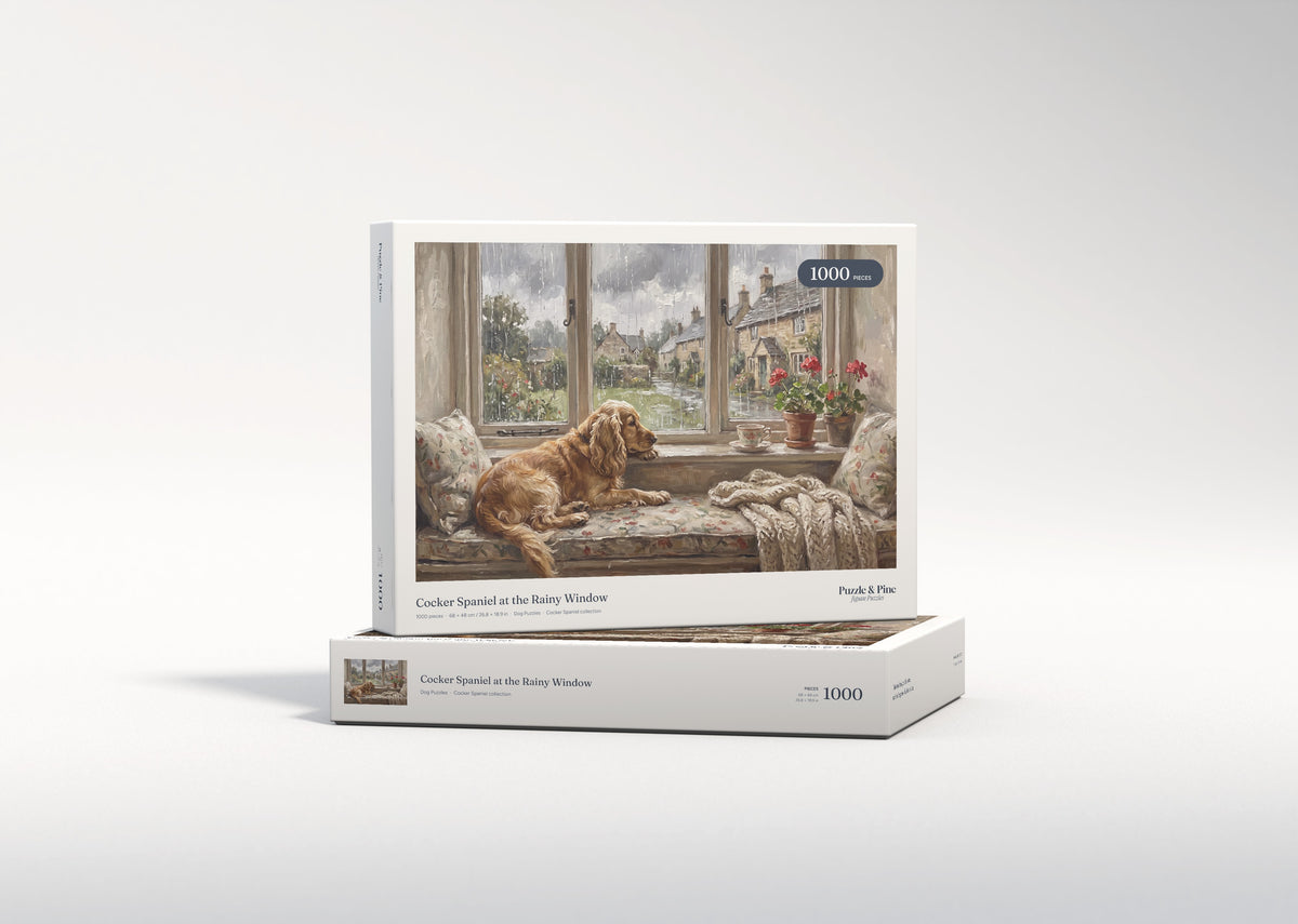Cocker Spaniel at the Rainy Window jigsaw puzzle - gift box