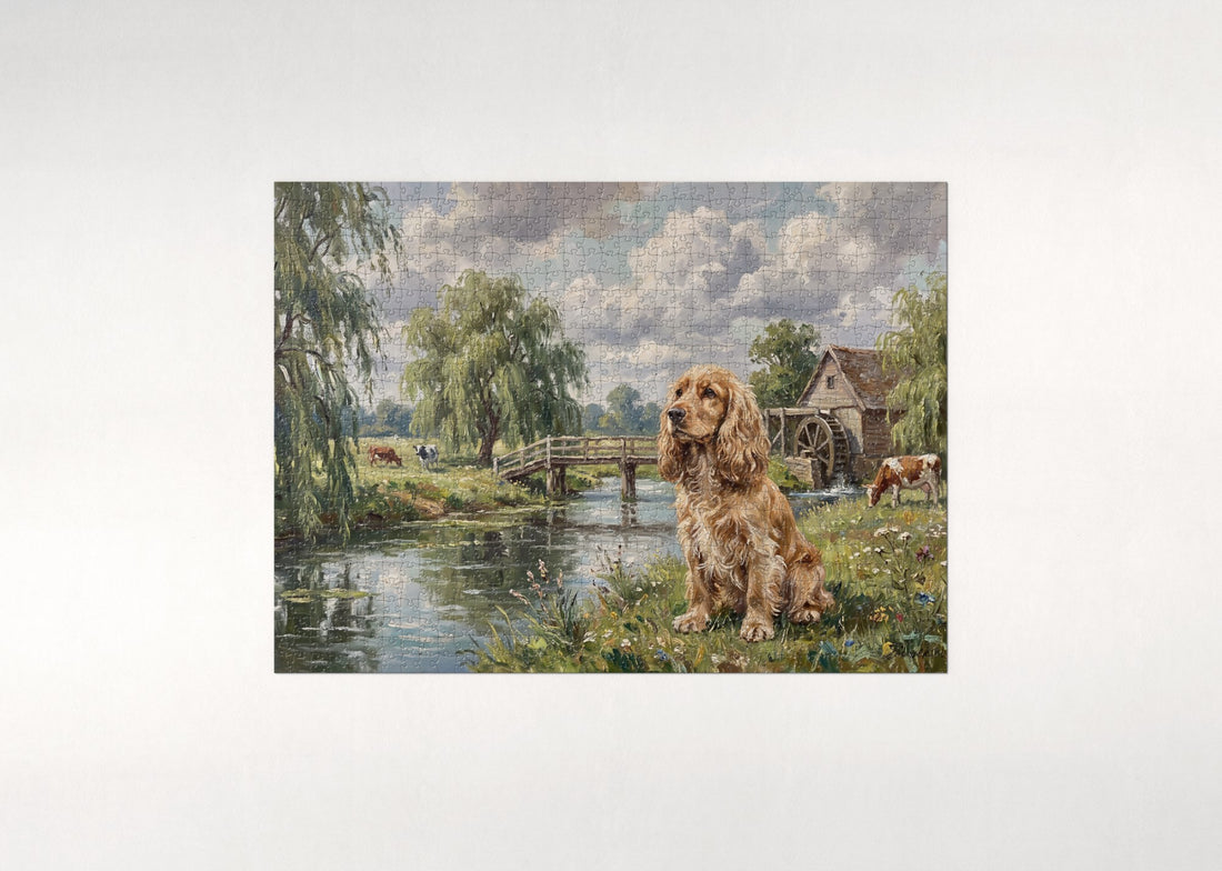 Cocker Spaniel by the Willow Stream jigsaw puzzle - gift box