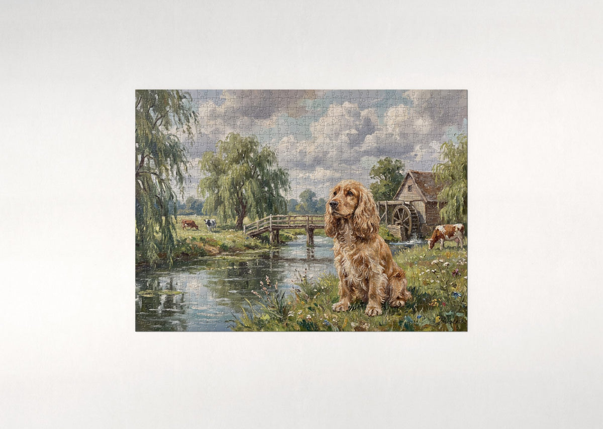 Cocker Spaniel by the Willow Stream jigsaw puzzle - flat puzzle