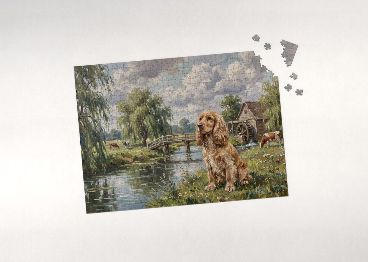 Cocker Spaniel by the Willow Stream jigsaw puzzle - puzzle with loose pieces