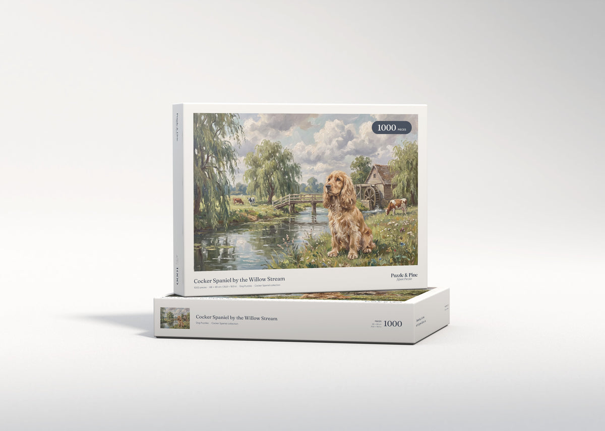 Cocker Spaniel by the Willow Stream jigsaw puzzle - gift box