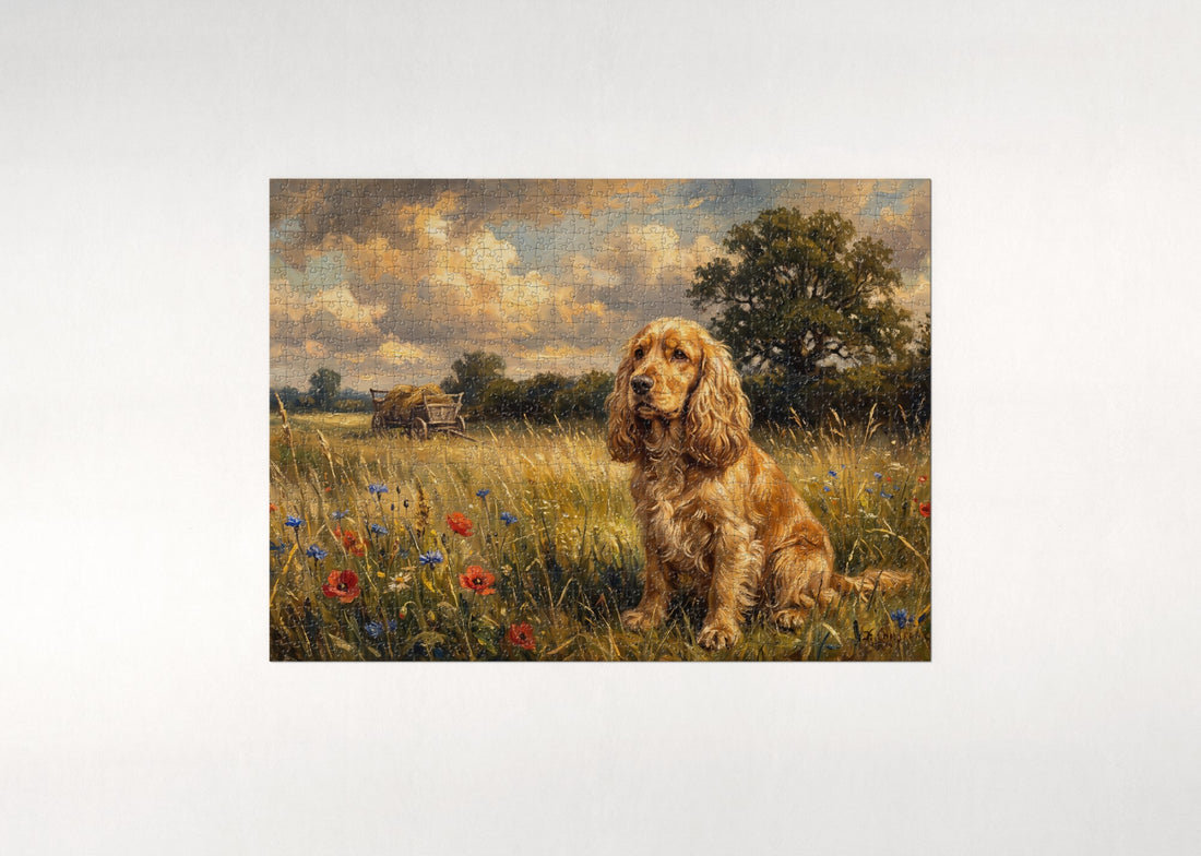 Cocker Spaniel in the Golden Hour Meadow jigsaw puzzle - gift box