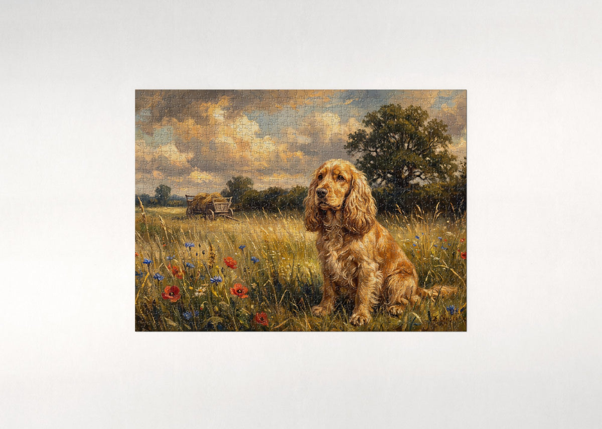 Cocker Spaniel in the Golden Hour Meadow jigsaw puzzle - flat puzzle