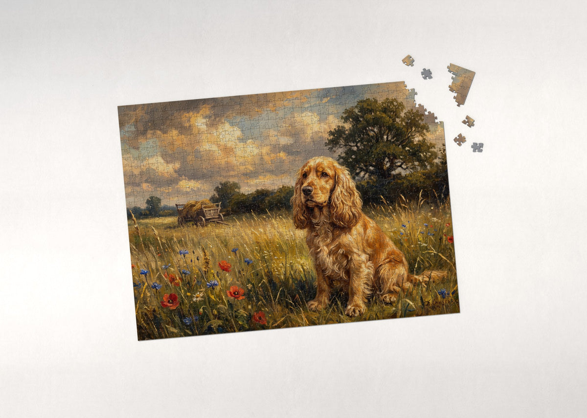 Cocker Spaniel in the Golden Hour Meadow jigsaw puzzle - puzzle with loose pieces
