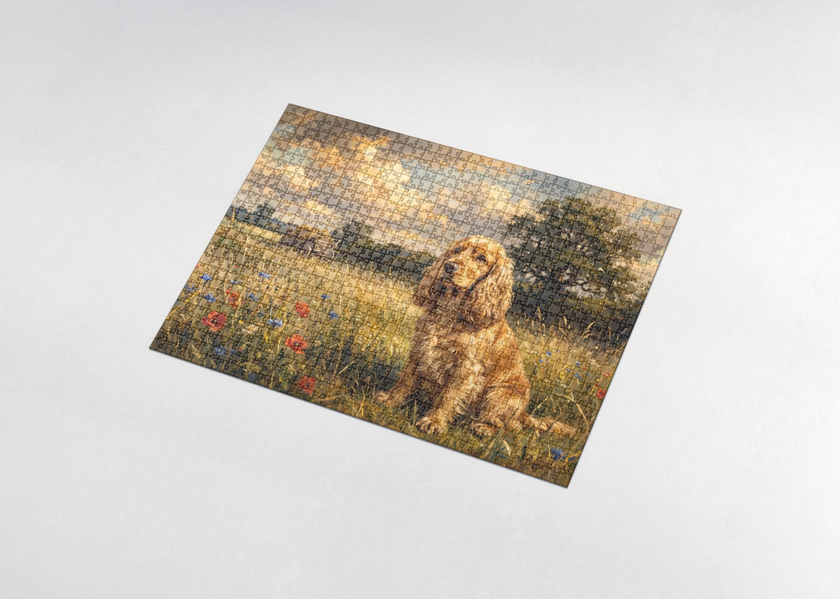 Cocker Spaniel in the Golden Hour Meadow jigsaw puzzle - assembled puzzle