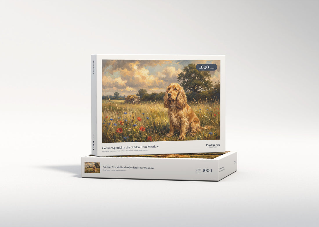 Cocker Spaniel in the Golden Hour Meadow jigsaw puzzle - gift box