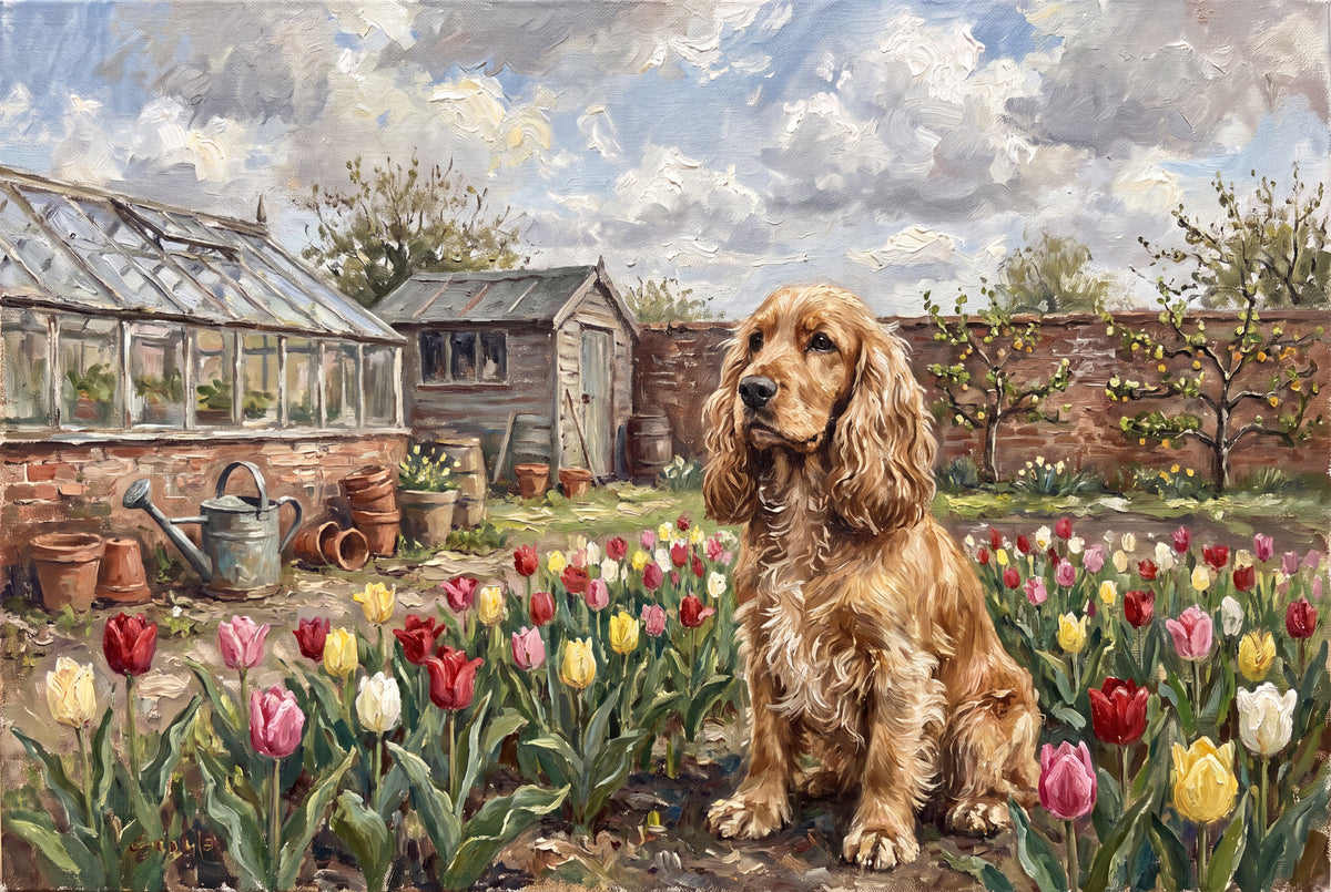 Cocker Spaniel in the Tulip Rows jigsaw puzzle