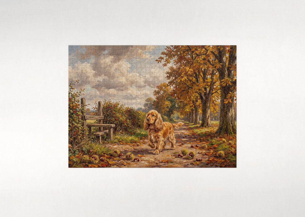 Cocker Spaniel on the Chestnut Path jigsaw puzzle - flat puzzle