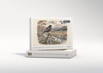Colorado State Bird and Flower: Lark Bunting and Rocky Mountain Columbine jigsaw puzzle - gift box