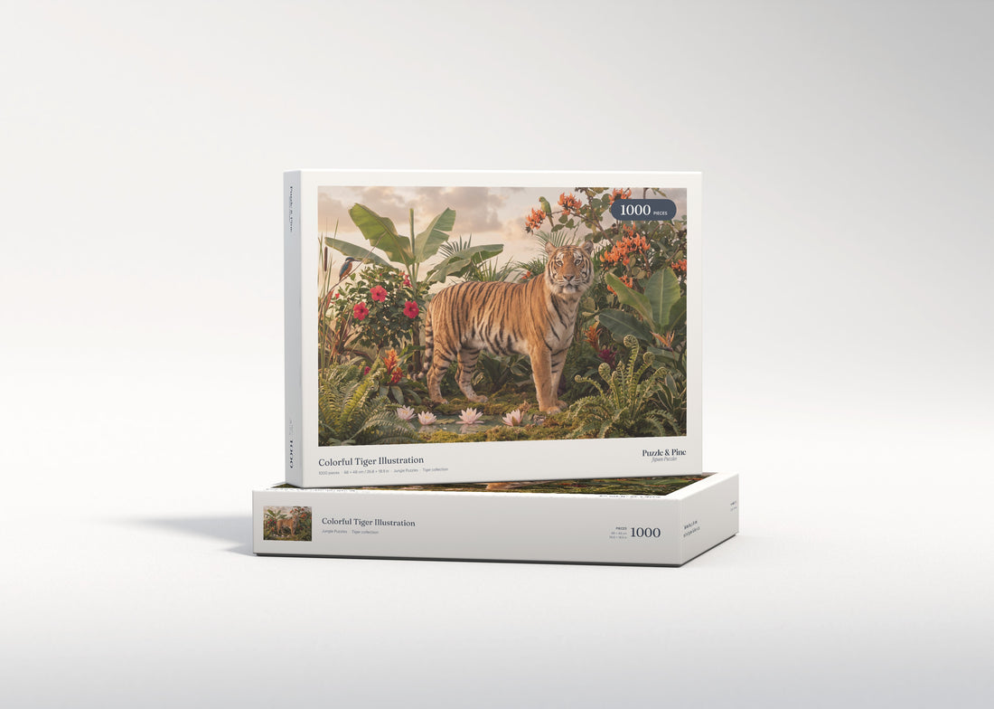 Colorful Tiger Illustration jigsaw puzzle - gift box