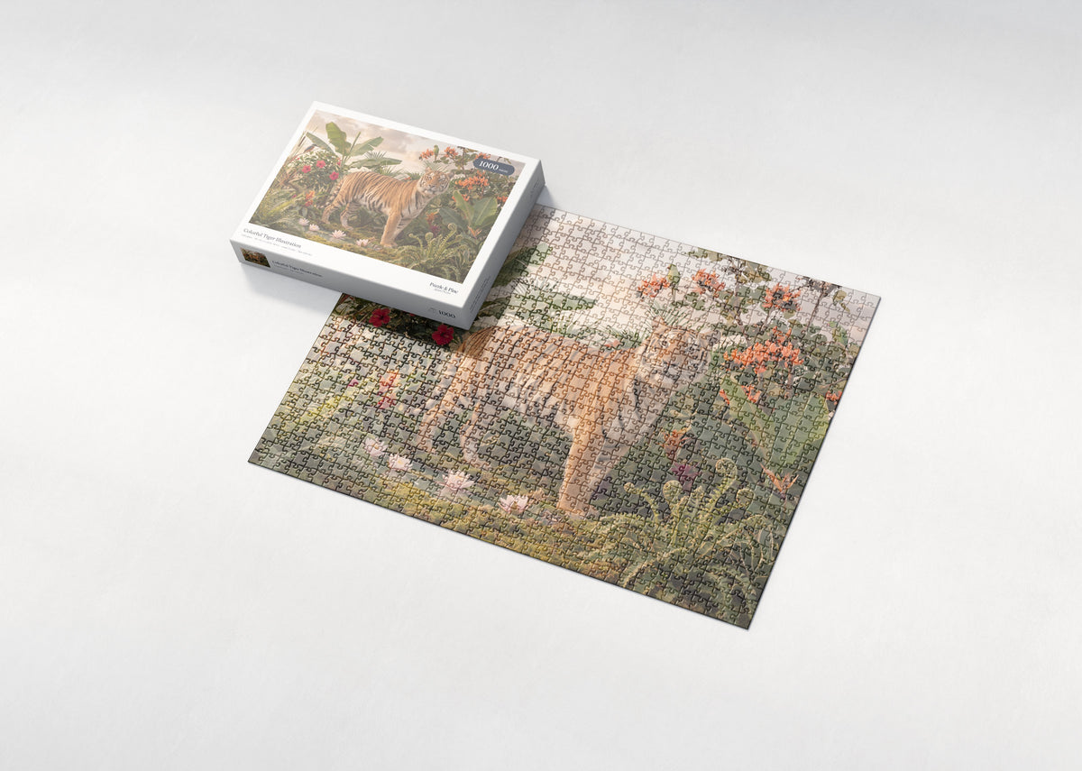 Colorful Tiger Illustration jigsaw puzzle - box and puzzle