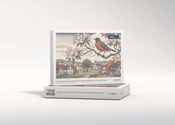 Connecticut State Bird and Flower: American Robin and Mountain Laurel jigsaw puzzle - gift box