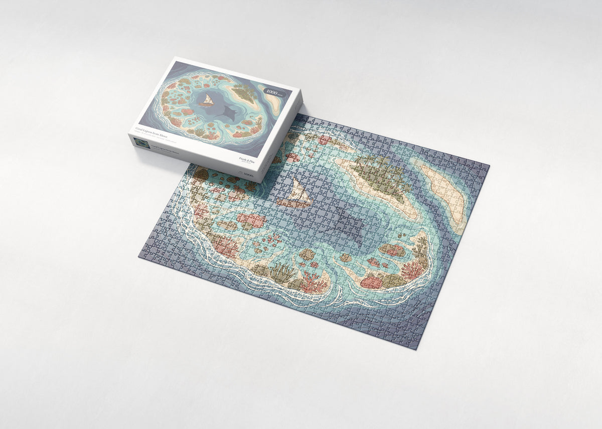 Coral Lagoon from Above jigsaw puzzle - box and puzzle