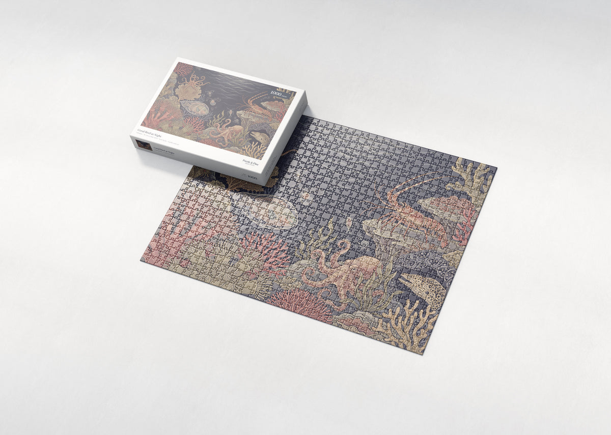 Coral Reef at Night jigsaw puzzle - box and puzzle